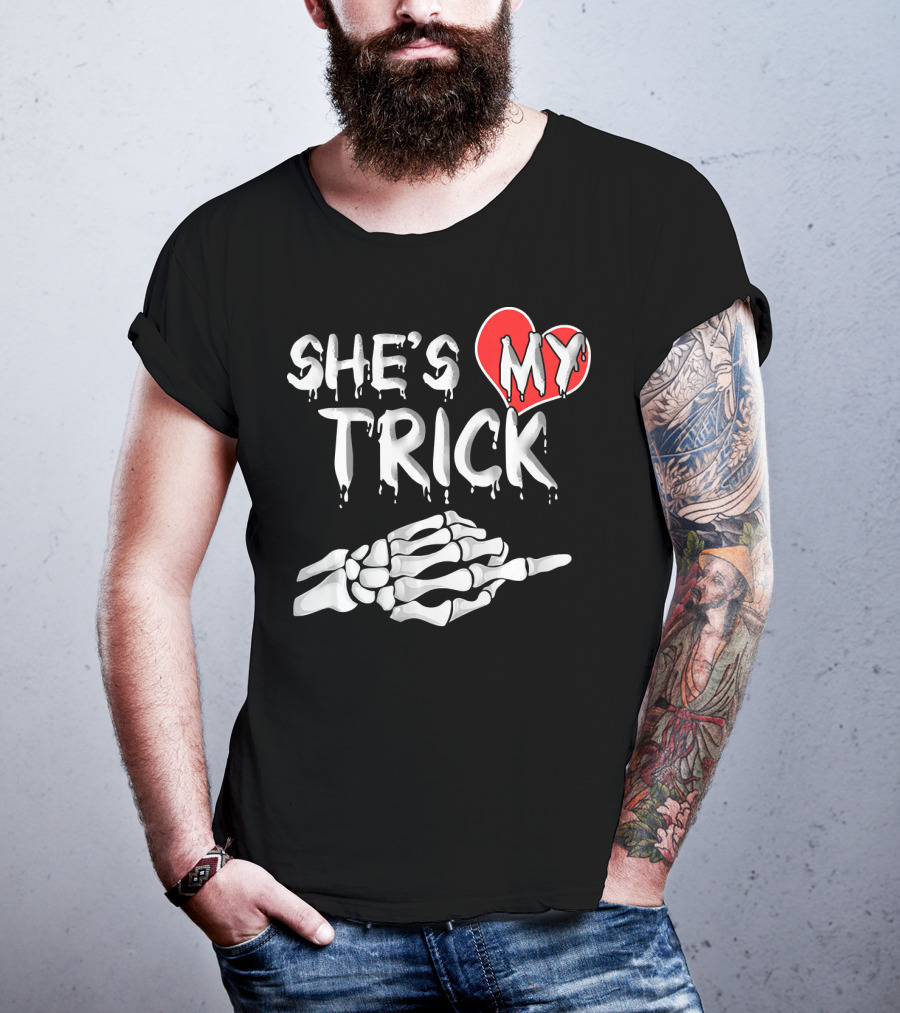 SHE'S MY TRICK Skeleton Hand Heart Matching T-Shirt