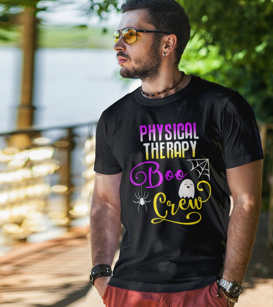 Physical Therapy Boo Crew Halloween Ghost Spider Web T-Shirt