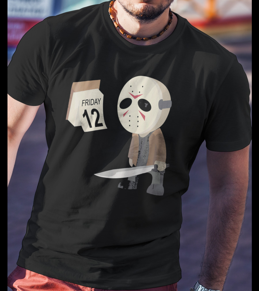 Friday 12th Funny Halloween Horror Graph Calendar Mask Character T-Shirt
