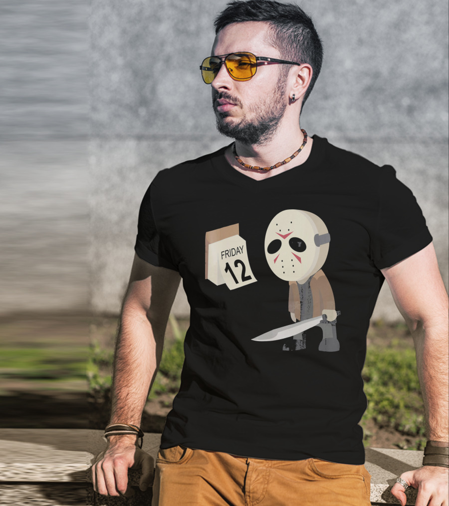 Friday 12th Funny Halloween Horror Graph Calendar Mask Character T-Shirt