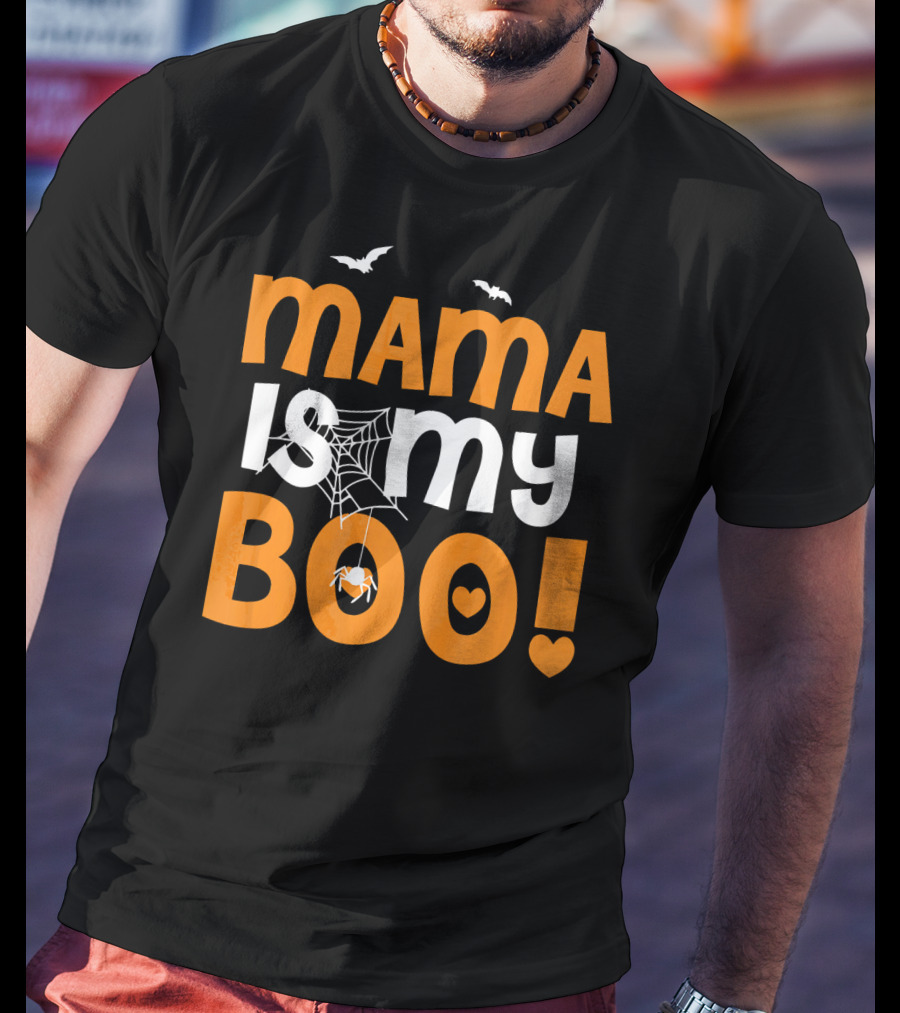 Mama Is My Boo Halloween Spider Web Heart Bats T-Shirt