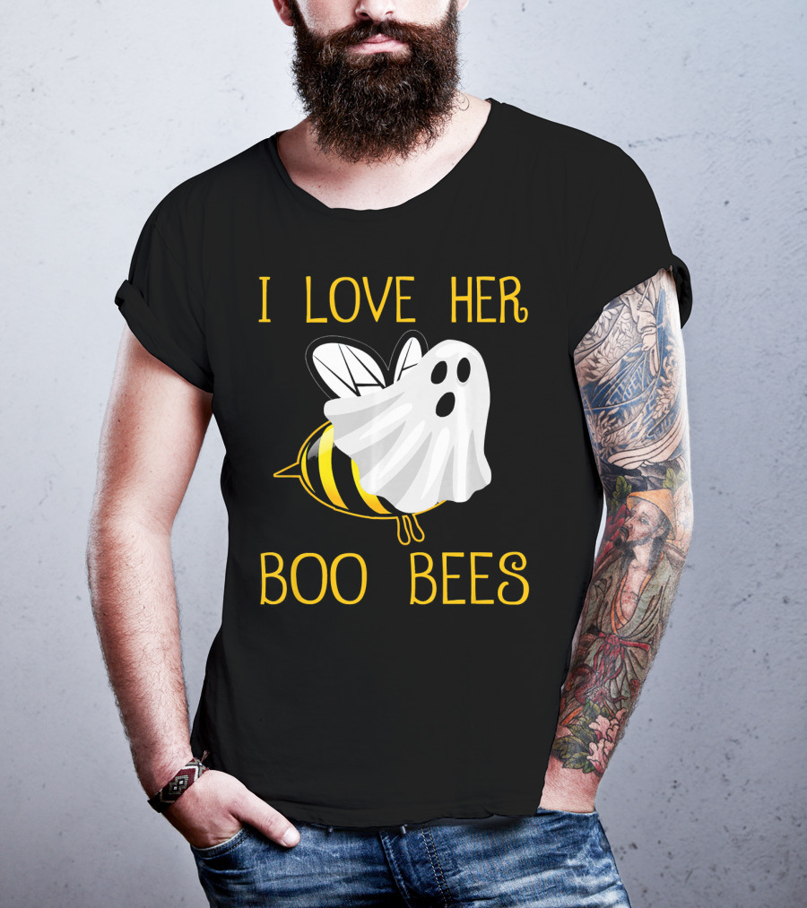I Love Her Boo Bees Halloween Couple T-Shirt