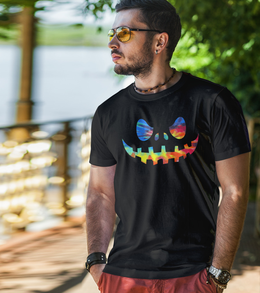 Tie Dye Funny JackOLantern Rainbow Face T-Shirt