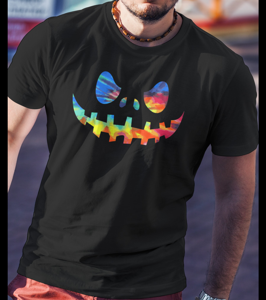 Tie Dye Funny JackOLantern Rainbow Face T-Shirt
