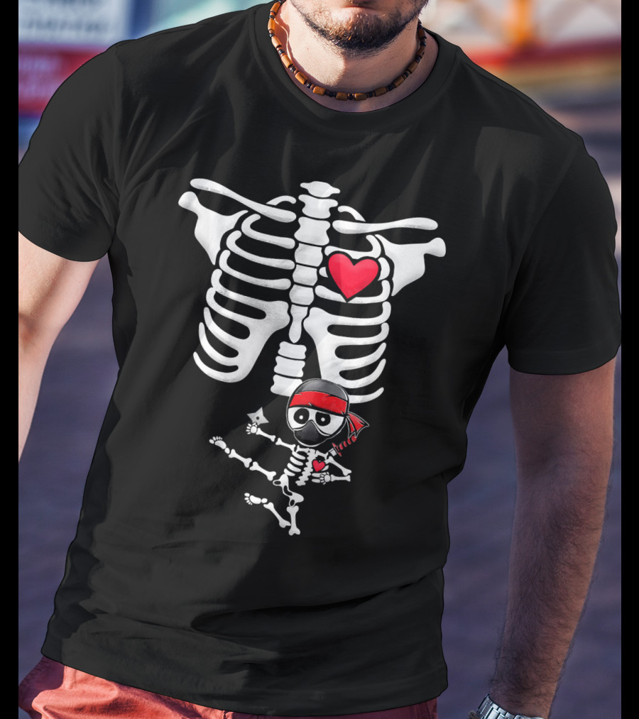 Ninja Baby Skelly With Heart And Red Bandana T-Shirt