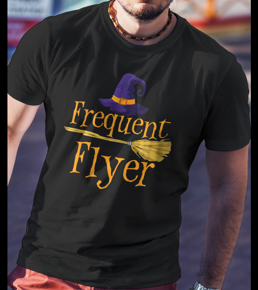 Frequent Flyer Witch Hat And Broom Halloween T-Shirt