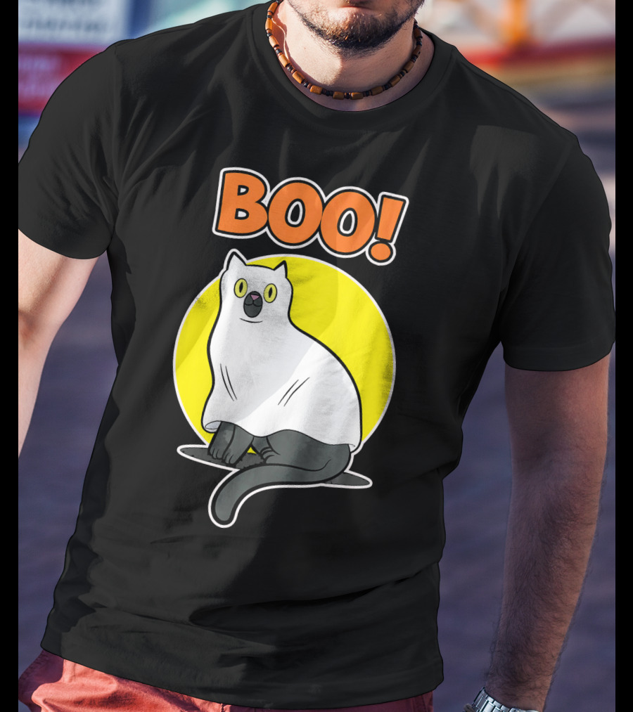 Boo Cat Ghost Halloween Party Fun T-Shirt