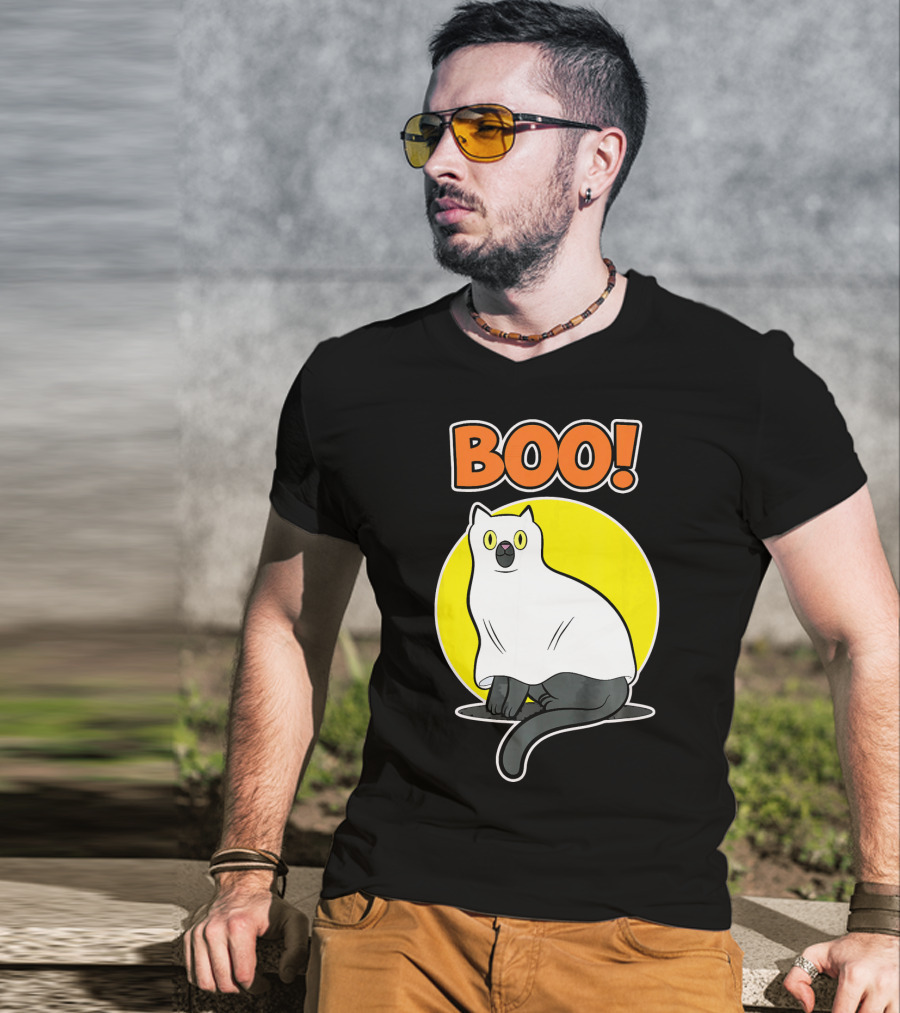 Boo Cat Ghost Halloween Party Fun T-Shirt