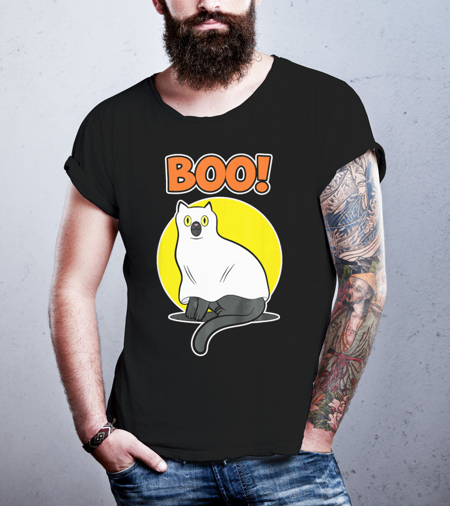 Boo Cat Ghost Halloween Party Fun T-Shirt