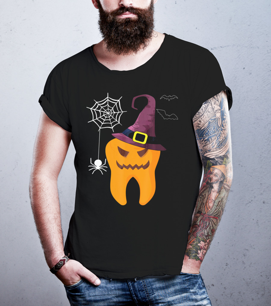 Halloween Dental Witch Dentist Tooth With Spider And Hat T-Shirt