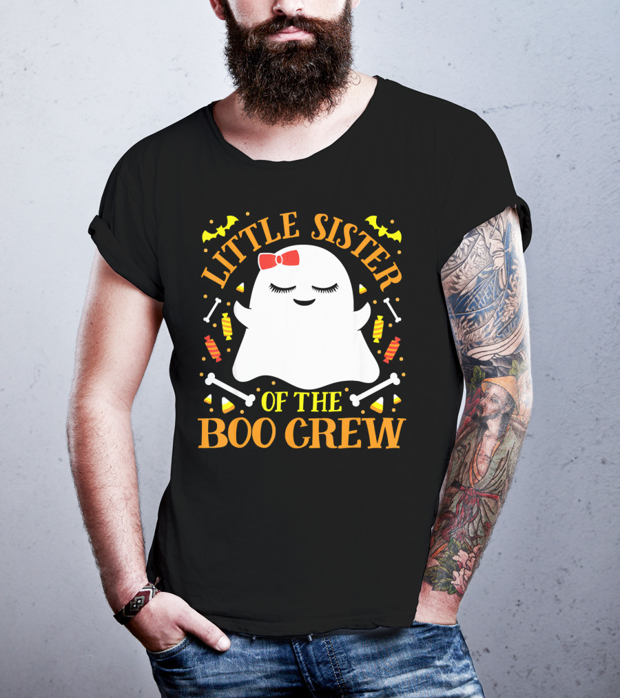 Little Sister Of The Boo Crew Ghost Halloween Candy Bats T-Shirt