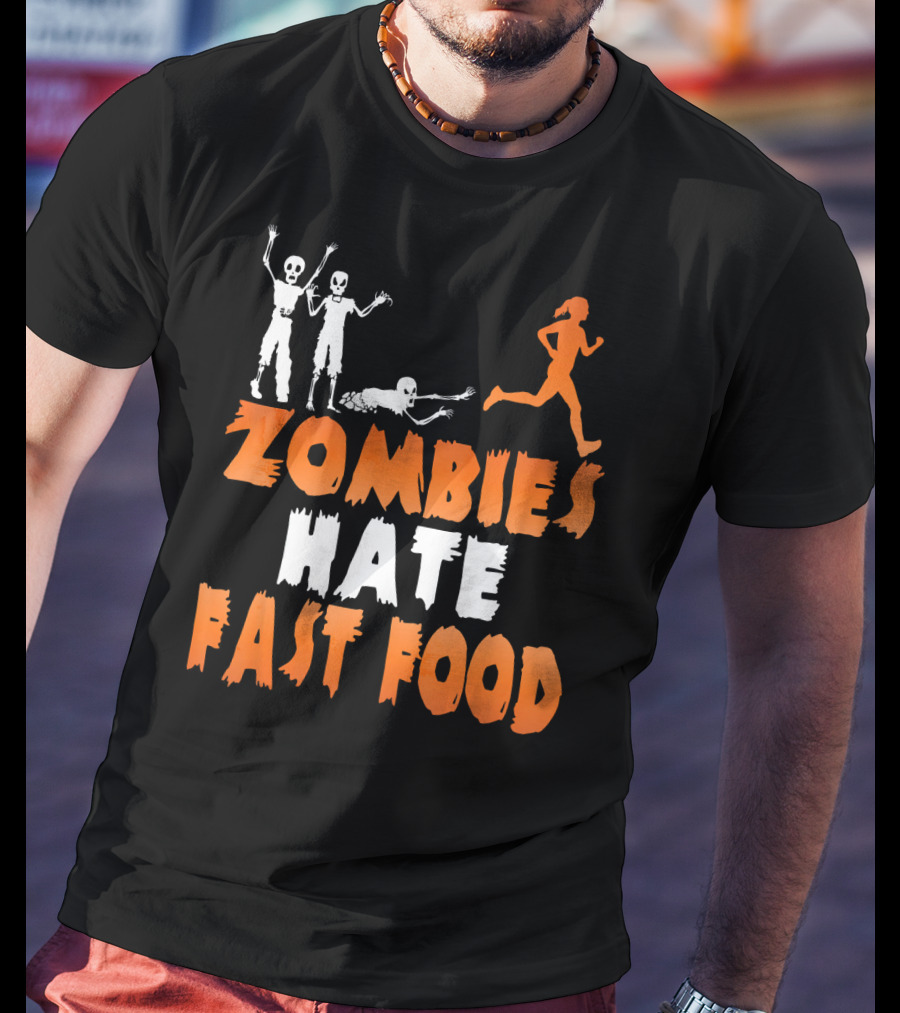 Zombies Hate Fast Food Skeletons Chasing Runner T-Shirt