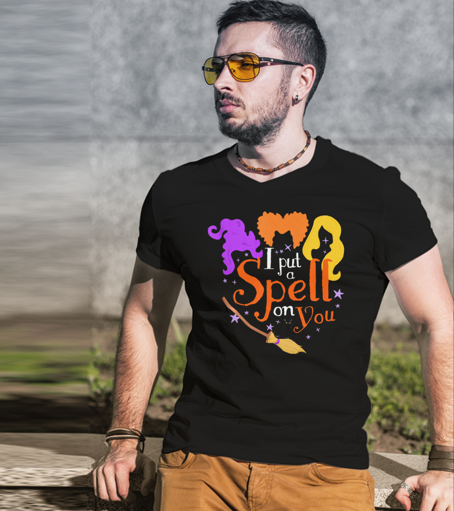 I Put A Spell On You Witch Sisters Magical Broom Hair Trio T-Shirt