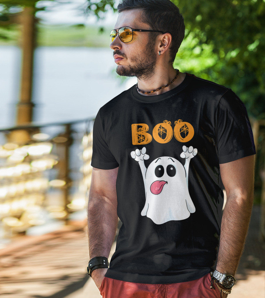Boo Silly Ghost With Pumpkin Lettering T-Shirt