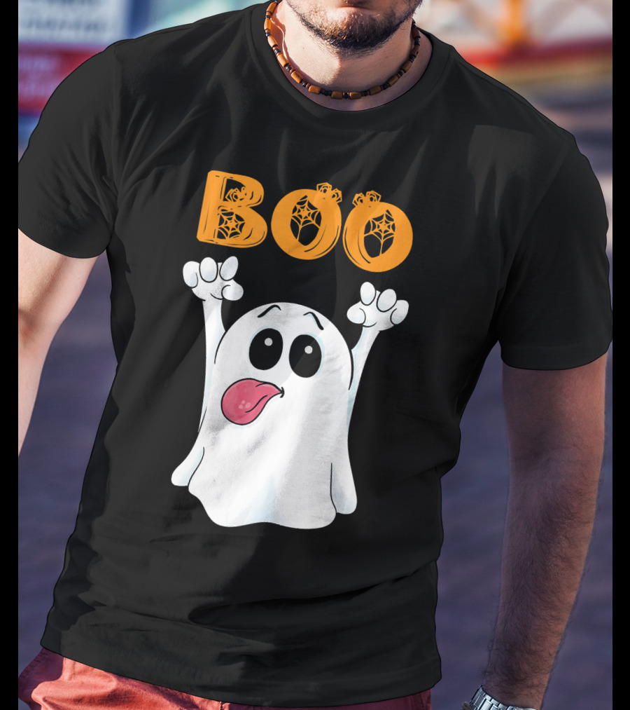 Boo Silly Ghost With Pumpkin Lettering T-Shirt