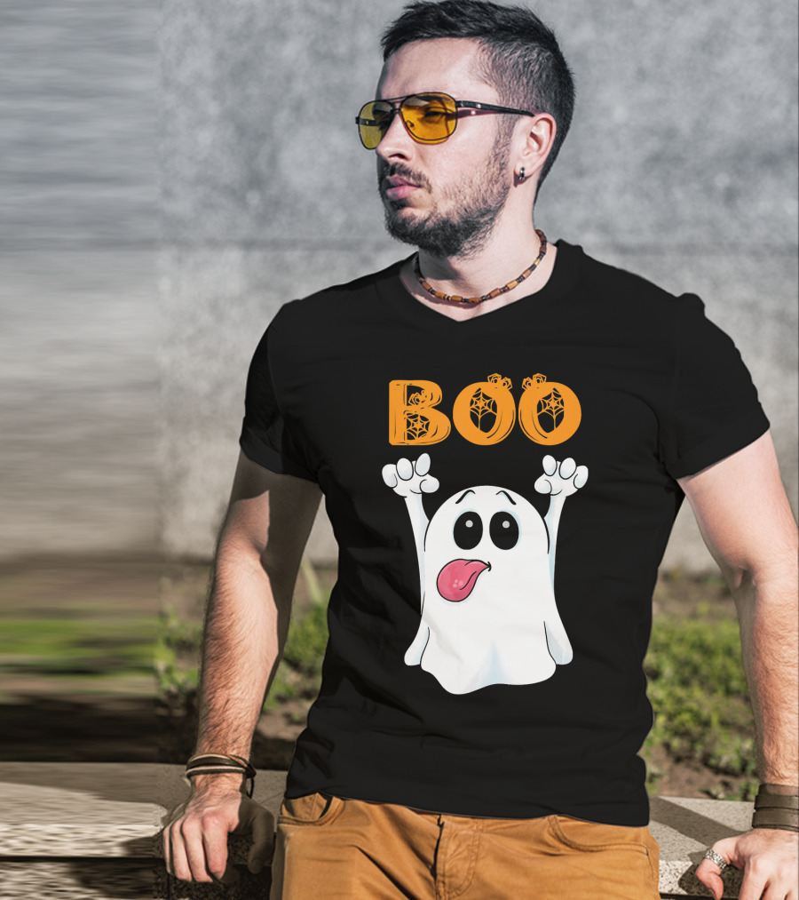 Boo Silly Ghost With Pumpkin Lettering T-Shirt