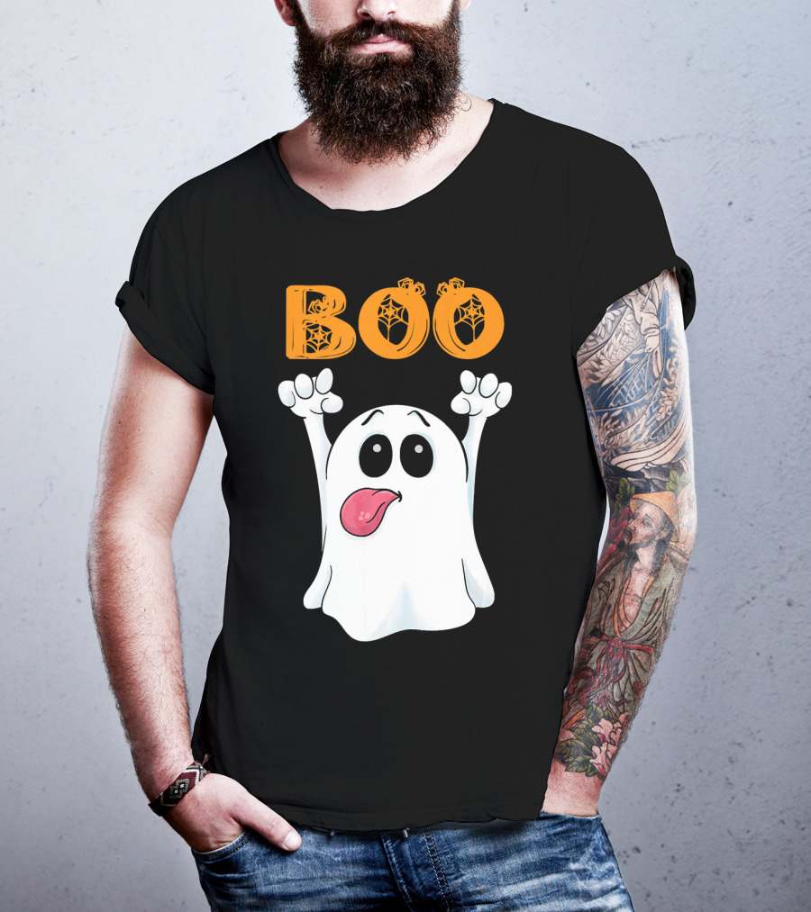 Boo Silly Ghost With Pumpkin Lettering T-Shirt