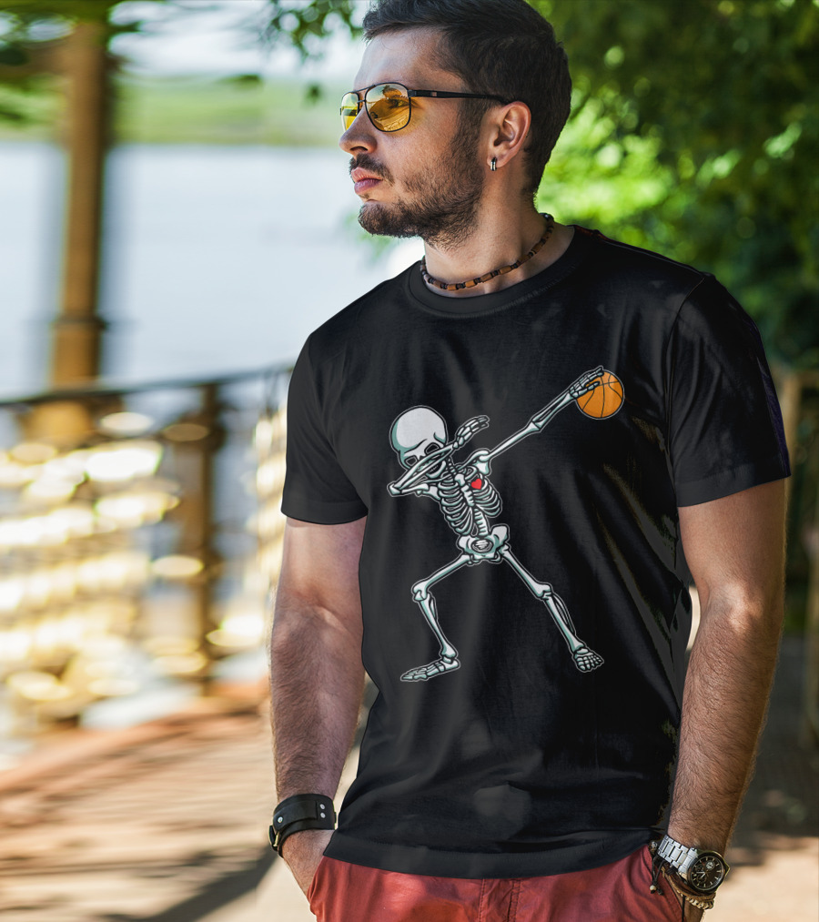 Dabbing Skeleton With Basketball T-Shirt