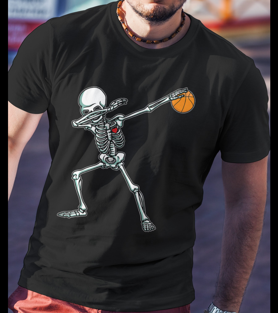 Dabbing Skeleton With Basketball T-Shirt