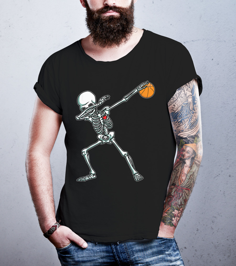 Dabbing Skeleton With Basketball T-Shirt