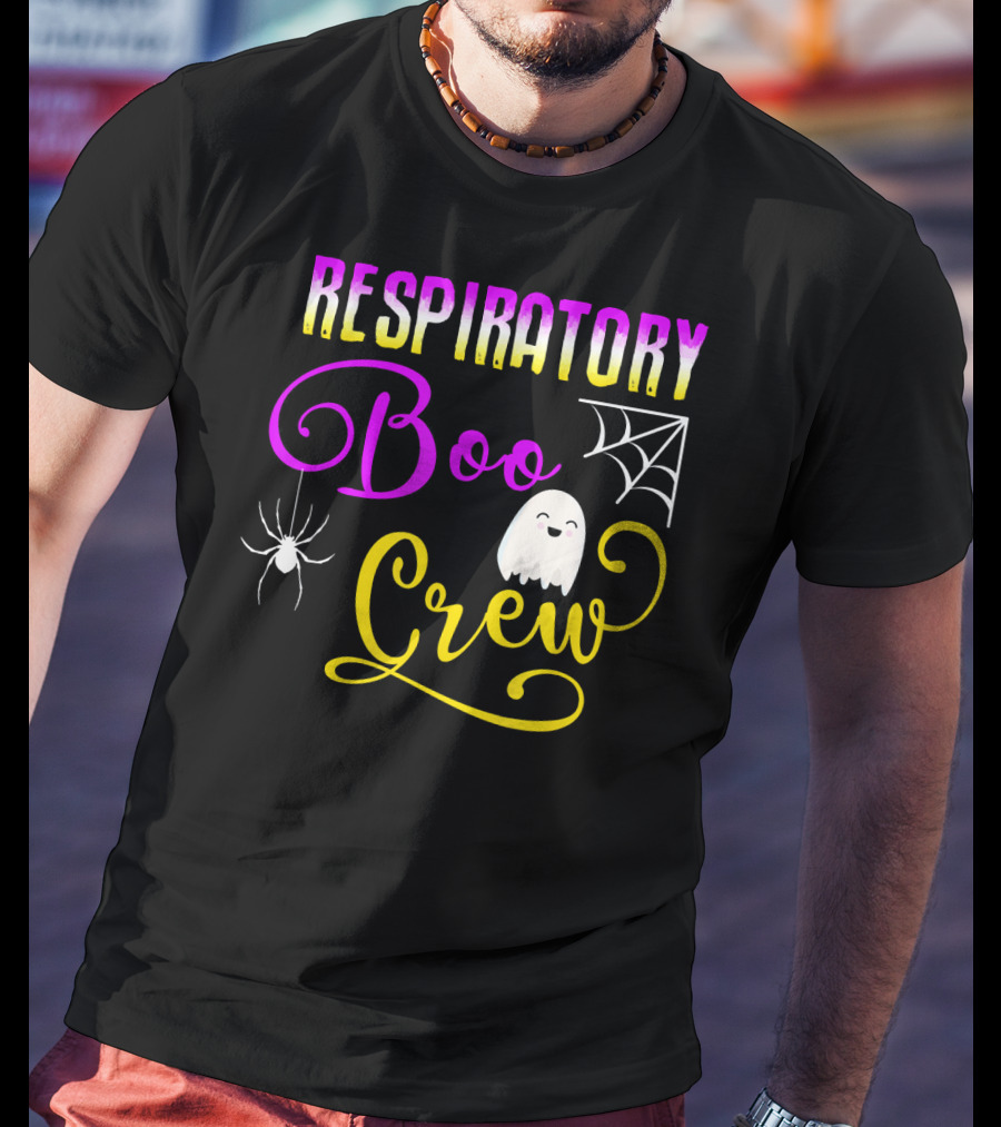 Respiratory Boo Crew Ghost And Spider Web T-Shirt