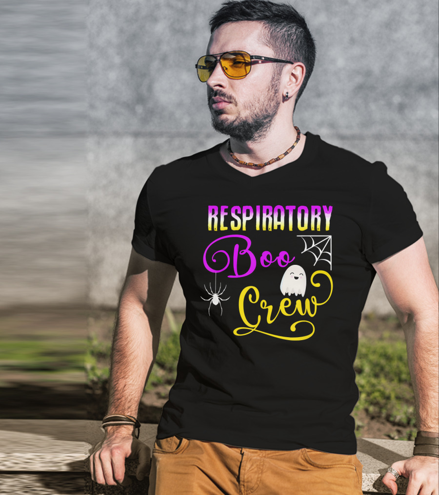 Respiratory Boo Crew Ghost And Spider Web T-Shirt