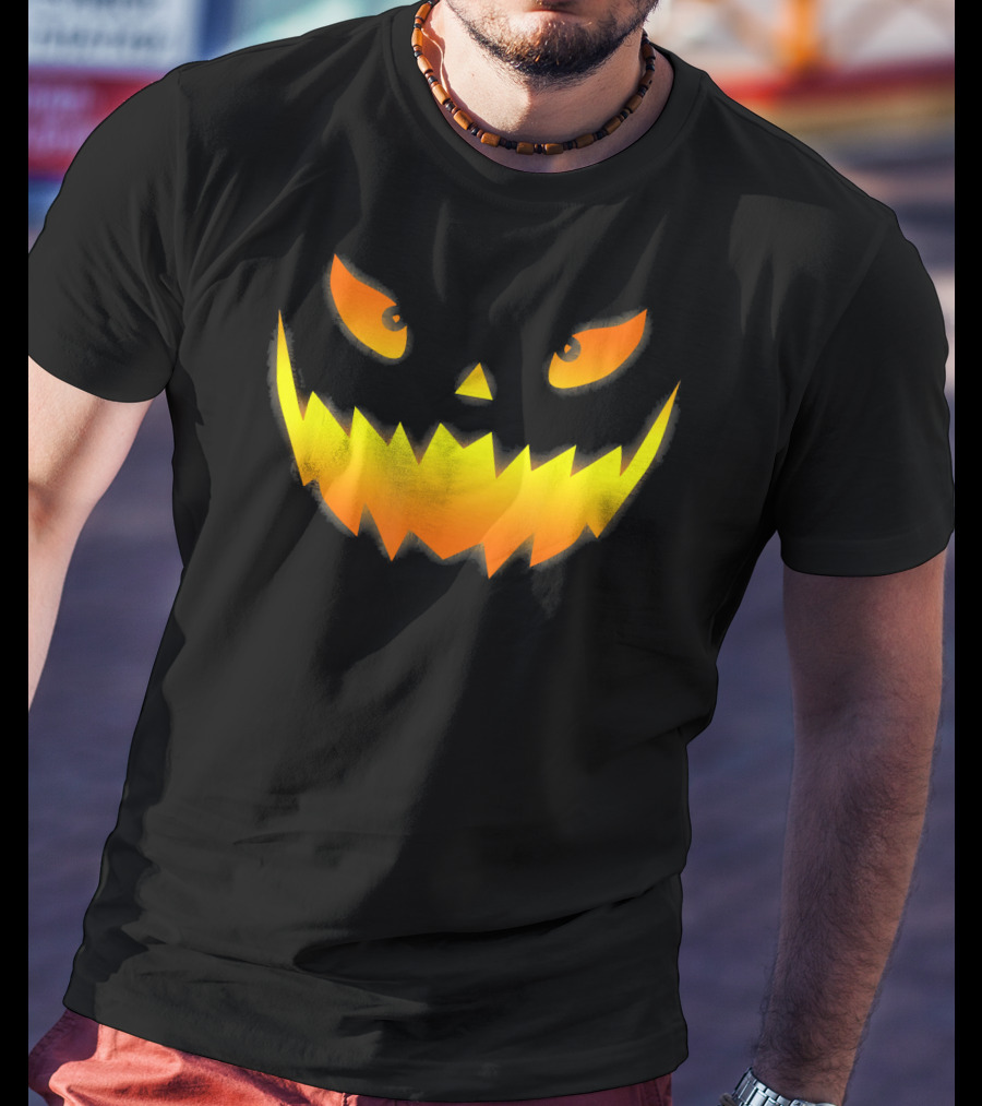 Smiling Glowing Jack O Lantern Pumpkin Face T-Shirt
