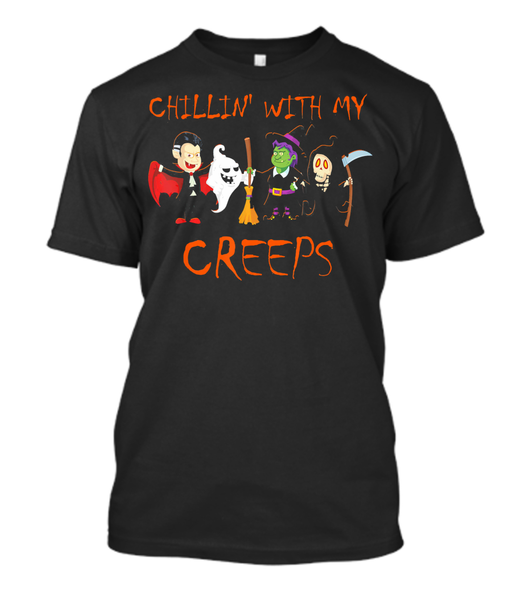 CHILLIN' WITH MY CREEPS Vampire Ghost Witch Scarecrow T-Shirt