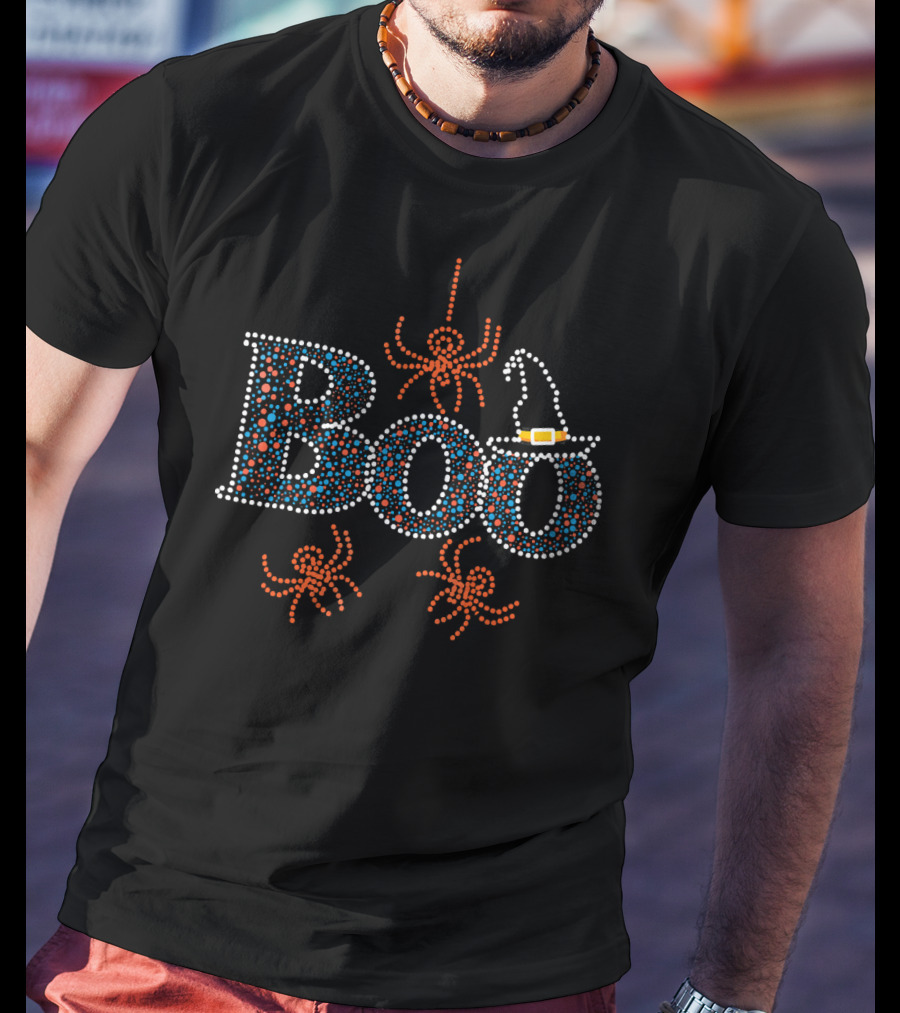 Boo Halloween With Spiders And Witch Hat T-Shirt