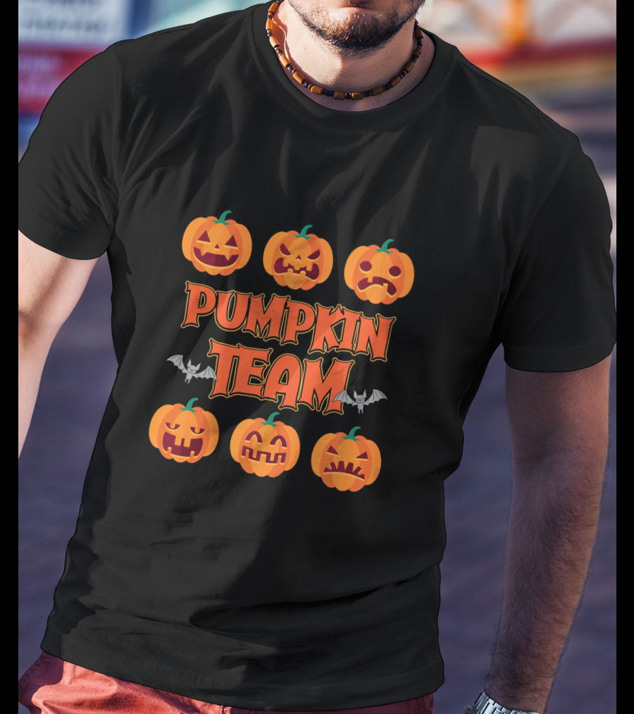 Pumpkin Team Halloween Party Cos With Jack-O'-Lantern Faces And Bat Accents T-Shirt