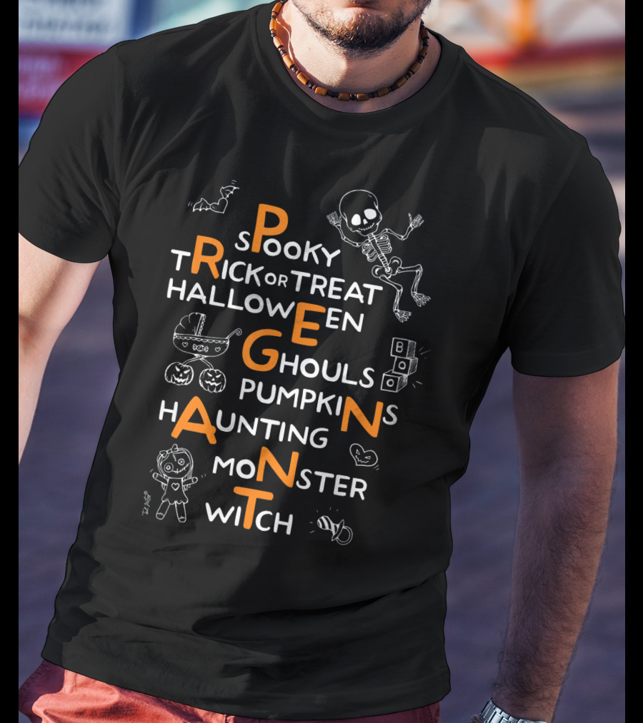 Halloween Spooky Pregnancy Announcement Trick Or Treat Pumpkins Ghoul Monster T-Shirt