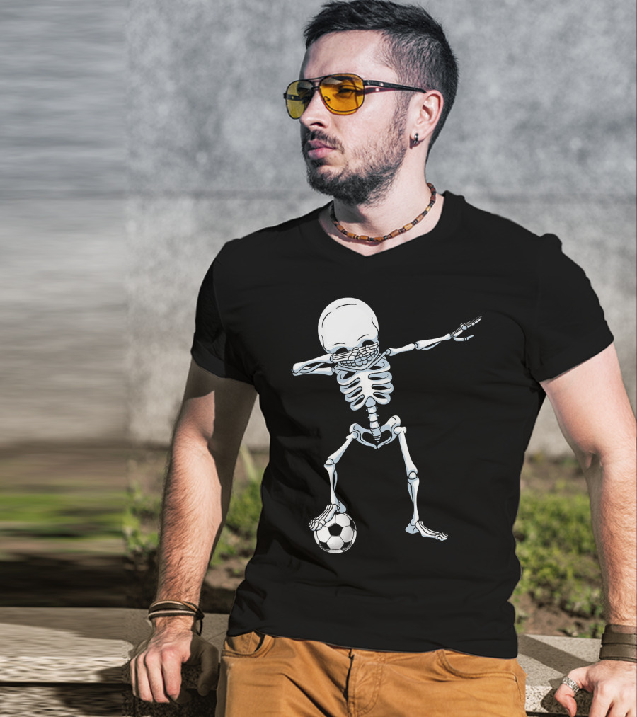Dabbing Skeleton With Soccer Ball T-Shirt