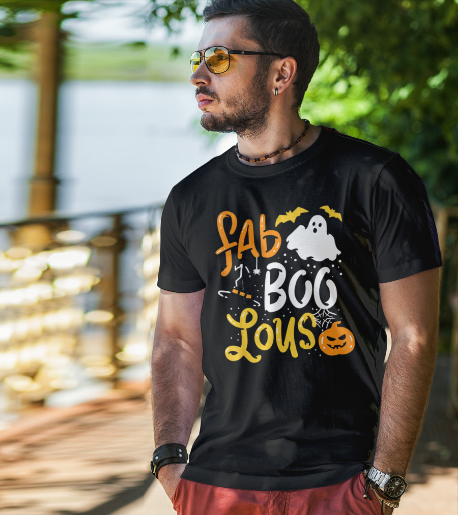 Halloween Fab Boo Lous Ghost Bat Pumpkin Spiderweb T-Shirt