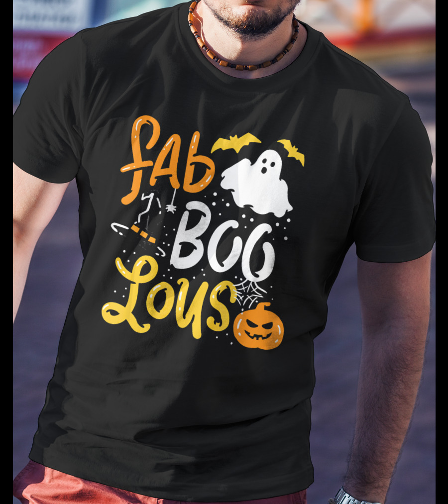 Halloween Fab Boo Lous Ghost Bat Pumpkin Spiderweb T-Shirt