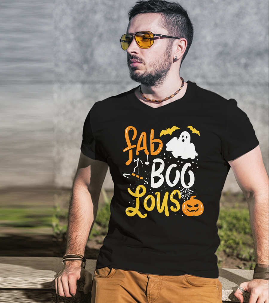 Halloween Fab Boo Lous Ghost Bat Pumpkin Spiderweb T-Shirt