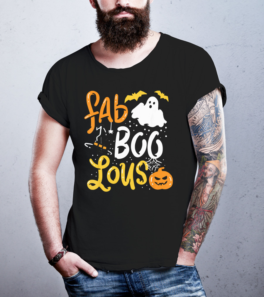 Halloween Fab Boo Lous Ghost Bat Pumpkin Spiderweb T-Shirt