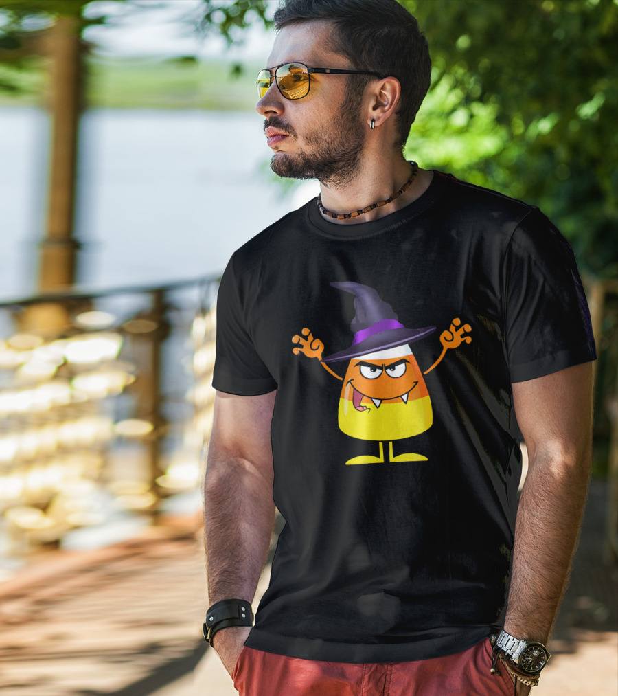 Halloween Candy Corn Witch Emoji With Funny Evil Grin T-Shirt