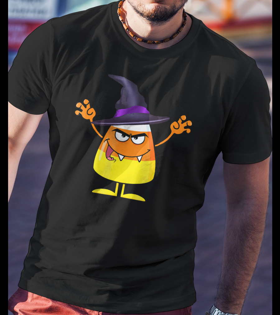 Halloween Candy Corn Witch Emoji With Funny Evil Grin T-Shirt