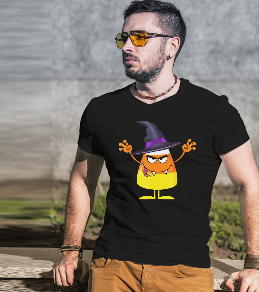 Halloween Candy Corn Witch Emoji With Funny Evil Grin T-Shirt