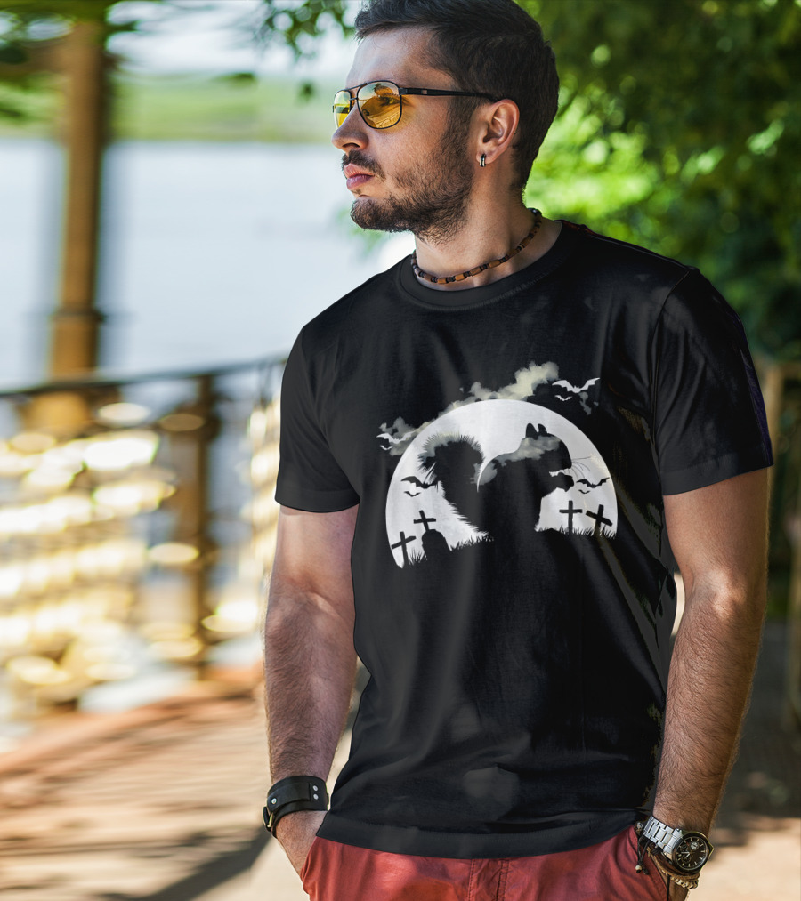 Spooky Halloween Rodent In Graveyard With Full Moon And Bats T-Shirt