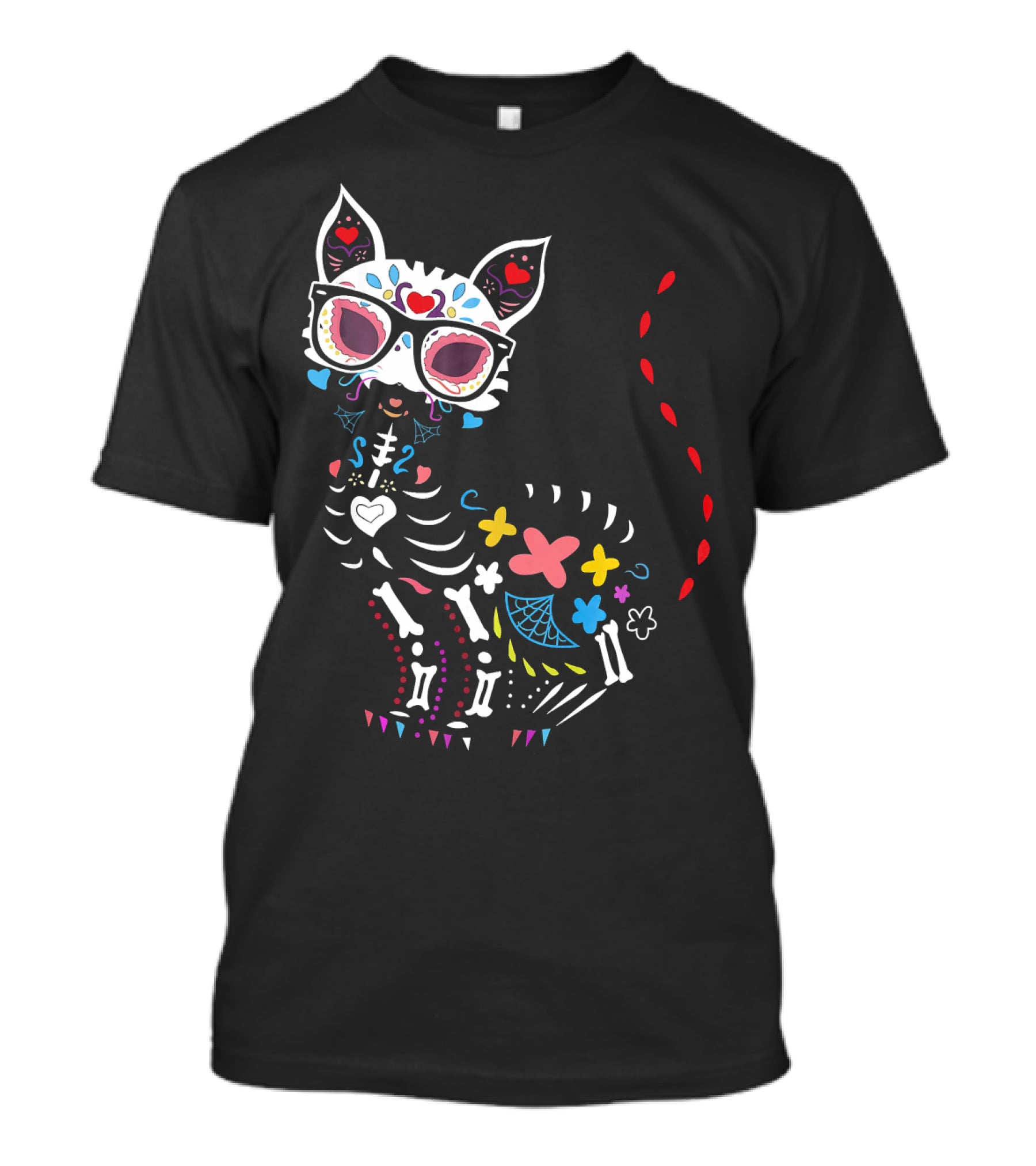 Colorful Day Of The Dead Black Cat Halloween T-Shirt