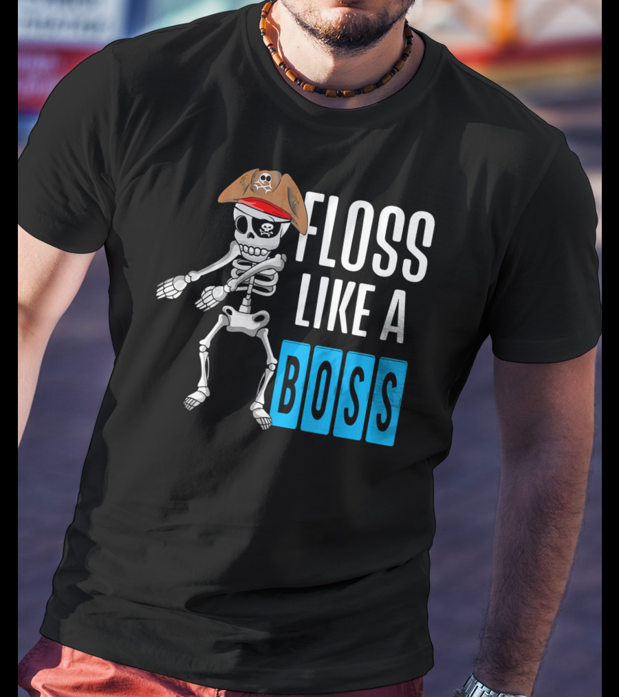 Floss Like A Boss Flossing Skele Pirate Hat Skeleton Dance T-Shirt