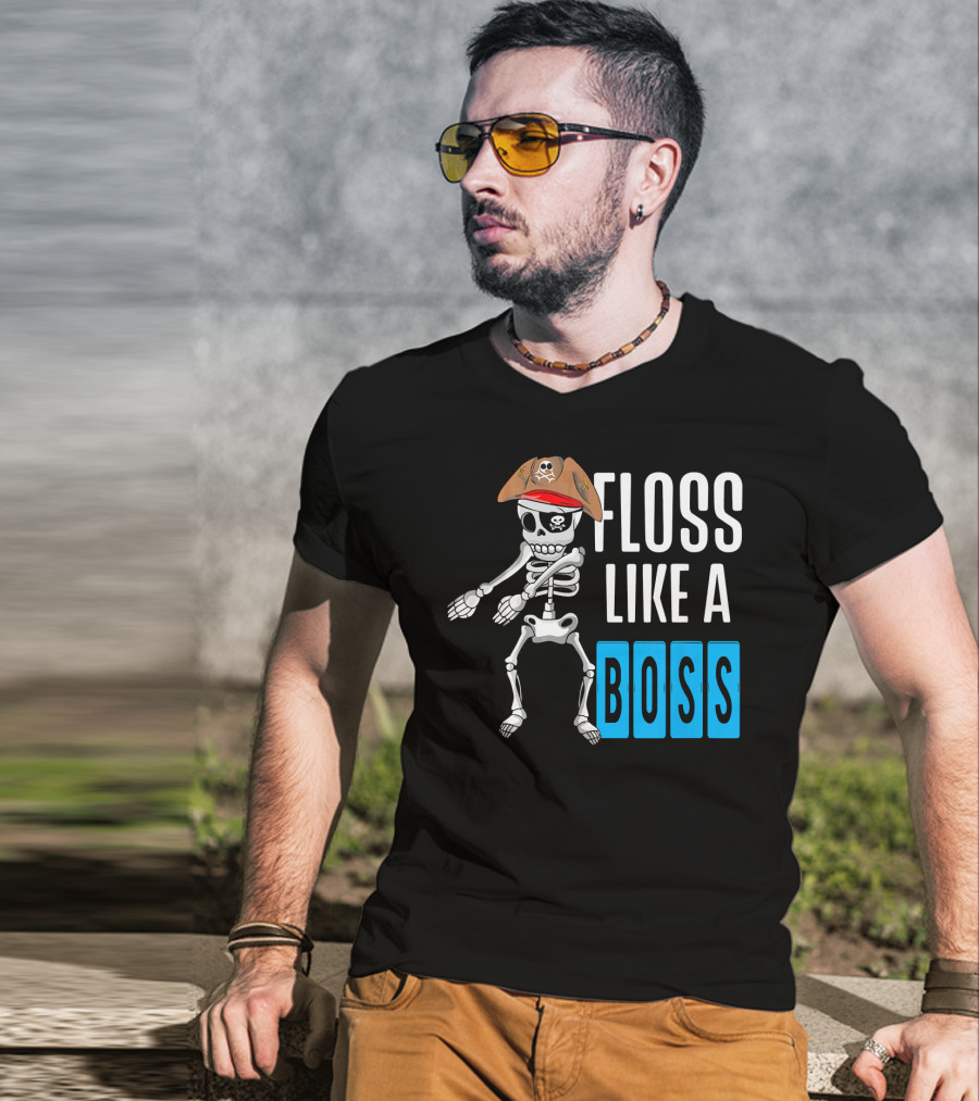Floss Like A Boss Flossing Skele Pirate Hat Skeleton Dance T-Shirt