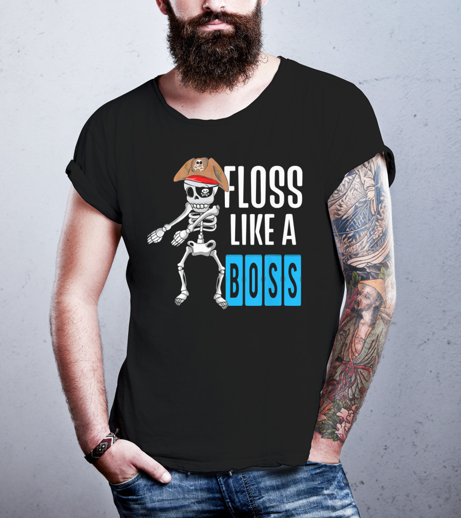 Floss Like A Boss Flossing Skele Pirate Hat Skeleton Dance T-Shirt