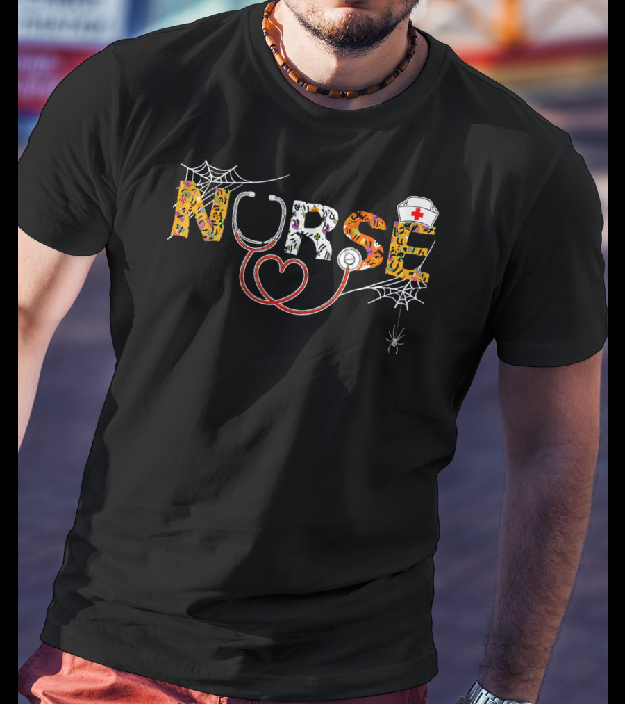 Halloween Nurse With Stethoscope And Spiderwebs T-Shirt