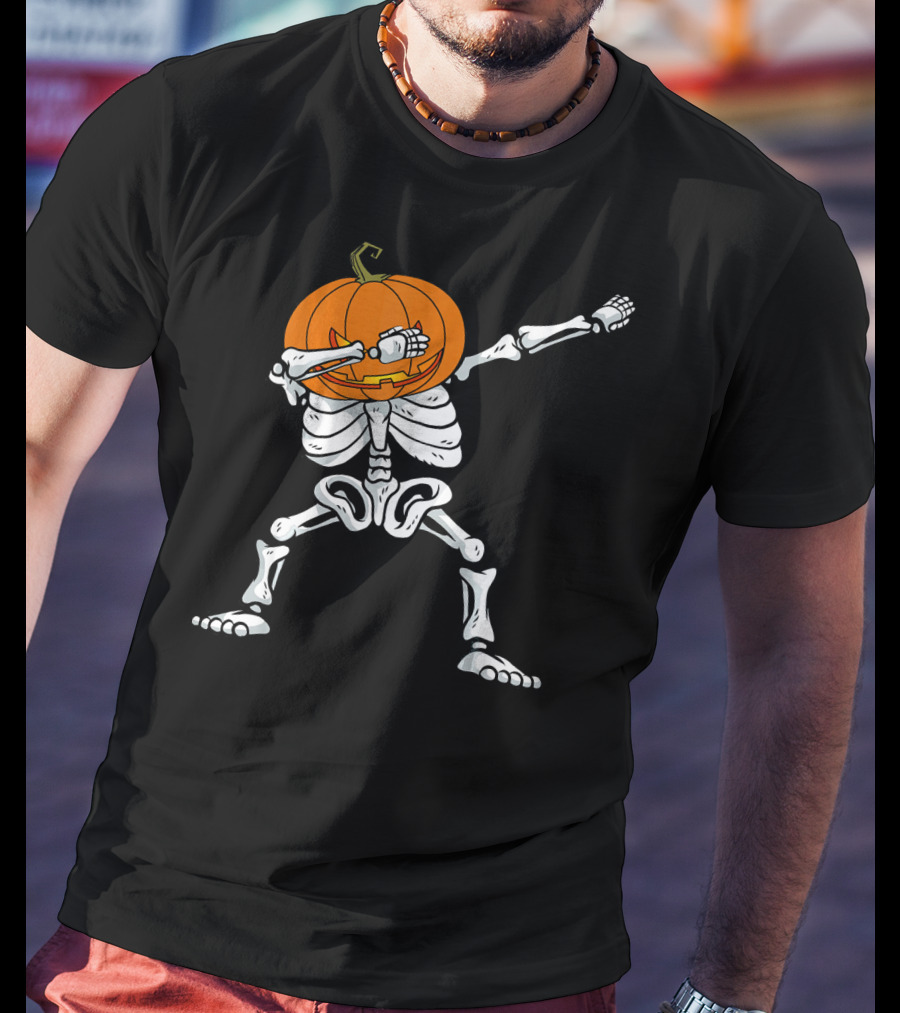 Halloween Dabbing Skeleton Pumpkin Trendy Dance Pose T-Shirt