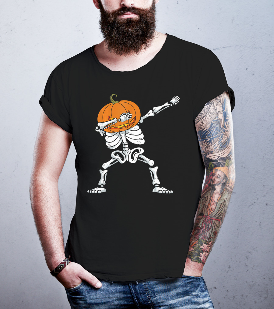 Halloween Dabbing Skeleton Pumpkin Trendy Dance Pose T-Shirt