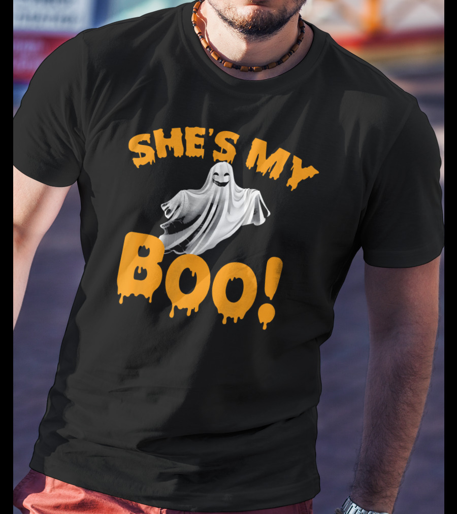 SHE'S MY BOO Ghost-Themed Mens Funny Halloween T-Shirt