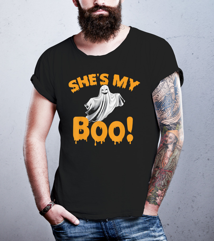 SHE'S MY BOO Ghost-Themed Mens Funny Halloween T-Shirt