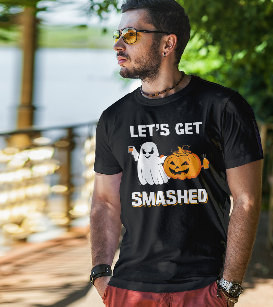 Let's Get Smashed Ghost Pumpkin Drinking T-Shirt